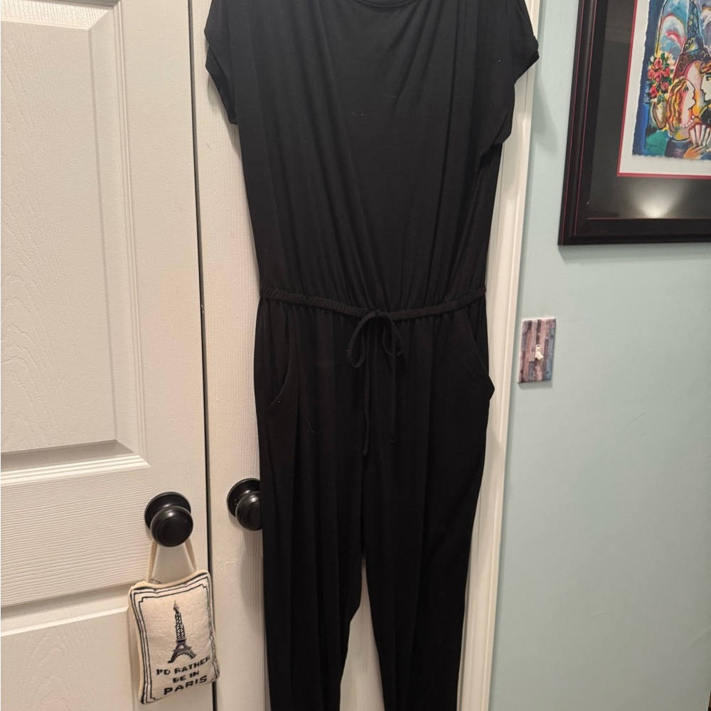 Black Relaxed Fit Jumpsuit with Waist Tie